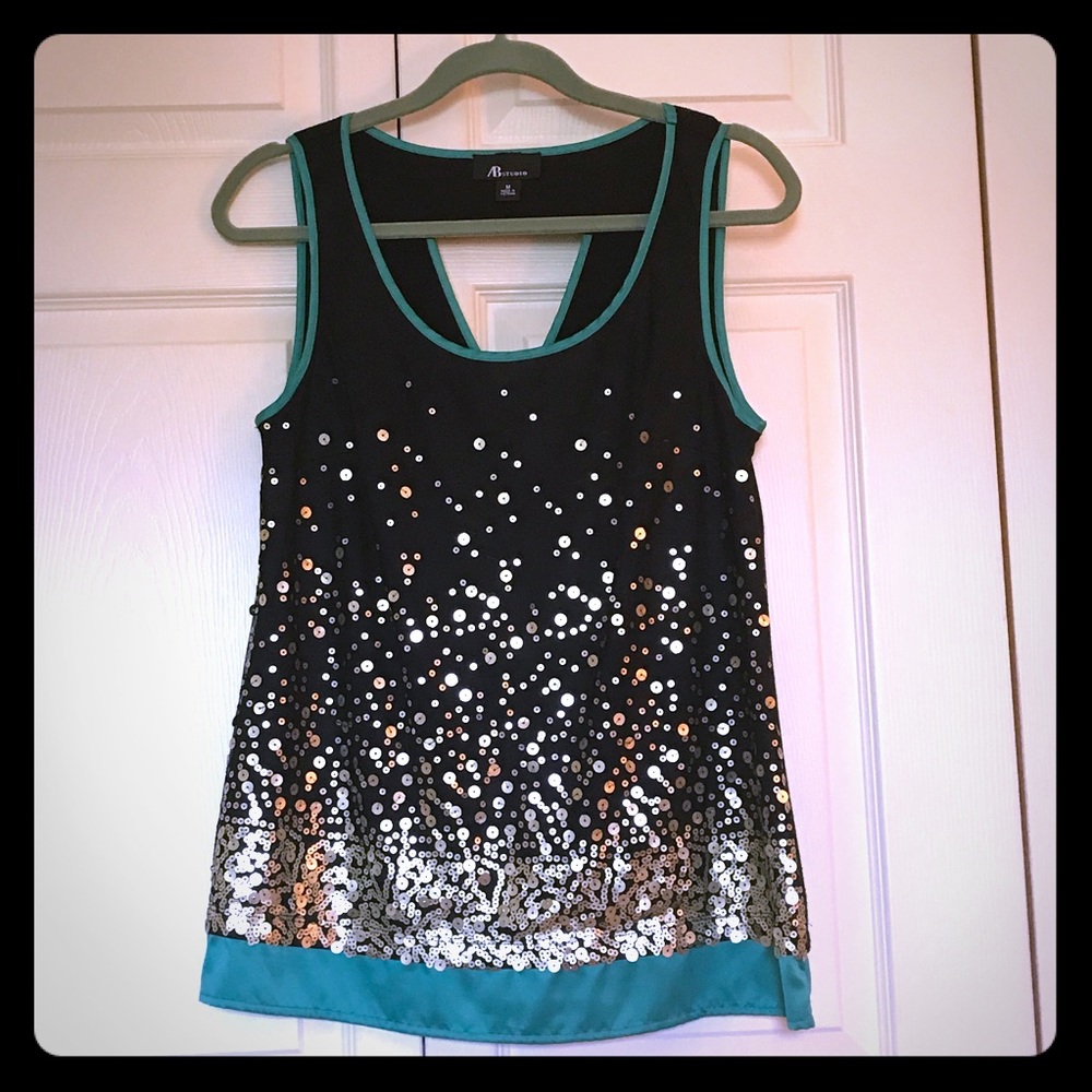 LAST CALL Black and Gold Sequined Top